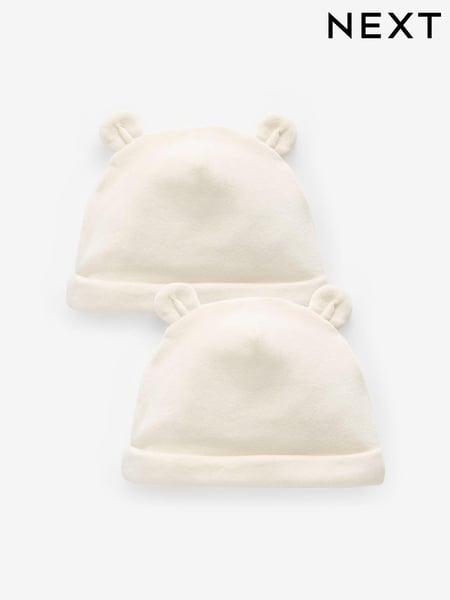 Cream Velour Baby Beanie Hats 2 Pack (0-12mths) (B77508) | € 6