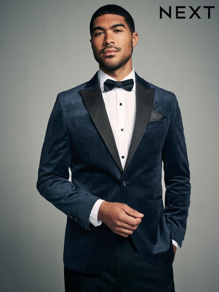 Navy Blue Patterned Velvet Blazer (B77819) | € 133