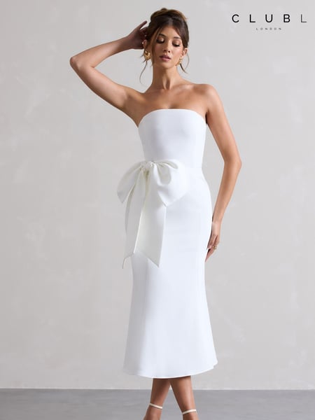 Club L London White To Me Bandeau Midi Dress With Oversized Bow (B78290) | € 117