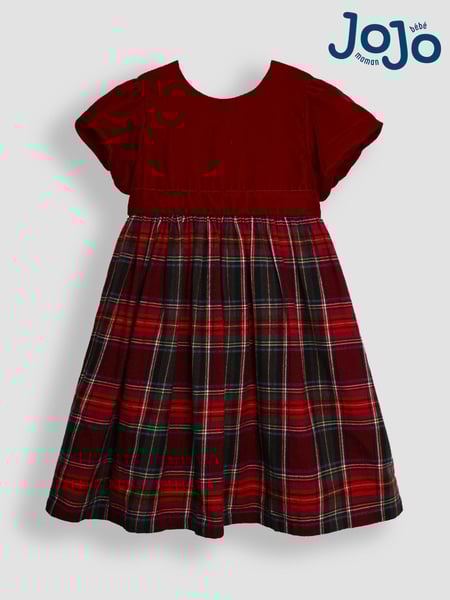 JoJo Maman Bébé Red Check & Velvet Party Dress (B78667) | € 67 - € 73