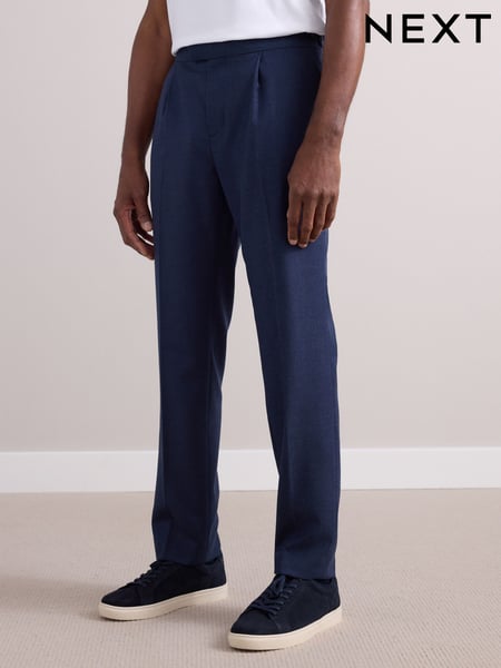 Navy Wool Rich Smart Textured Trousers With Side Adjusters (B79060) | € 103