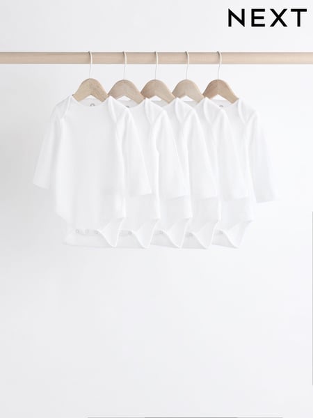 White Long Sleeve Rib Baby Bodysuits 5 Pack (B79071) | € 16 - € 18