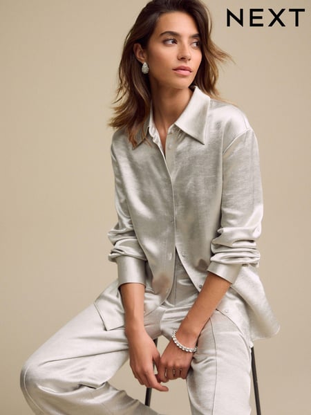 Silver Textured Metallic Satin Shirt (B79226) | € 19