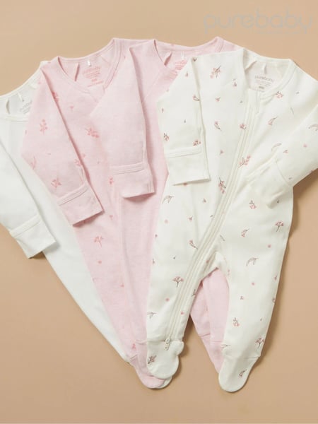 Purebaby Pink Zip 100% Cotton Sleepsuit 4 Pack (B80384) | € 84