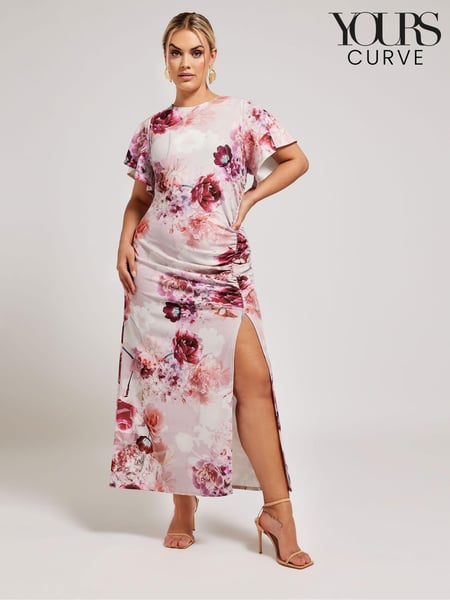 Yours Curve Pink Floral Print Gathered Dress (B80576) | € 83
