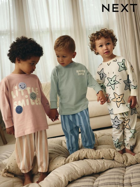 Sage Green/Peach Happy Days 3 Pack Oversized Pyjamas (9mths-10yrs) (B80599) | € 37 - € 45