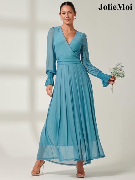 Jolie Moi Blue Greta Long Sleeve Mesh Maxi Dress (B81172) | € 139