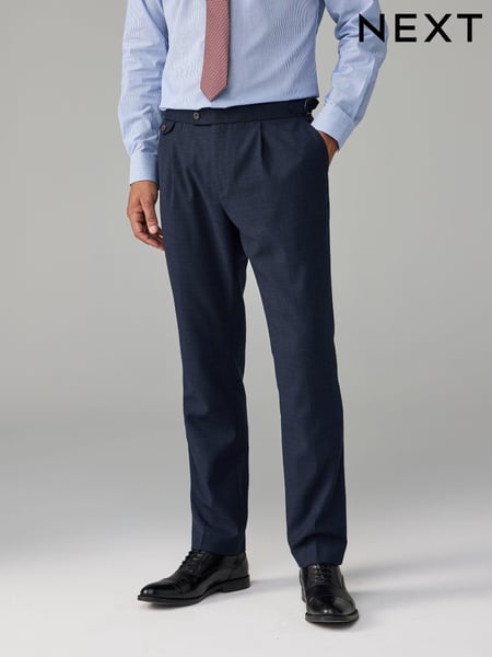 Navy Blue Adjustable Wool Blend Side Adjuster Smart Trousers (B81580) | € 82