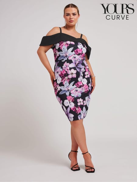 Yours Curve Pink LONDON Floral Print Bardot Shift Dress (B81685) | € 44