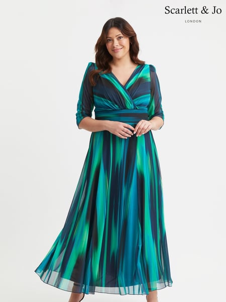 Scarlett & Jo Teal Green & Blue Verity Print Maxi Gown (B82096) | € 148
