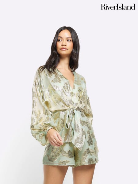 River Island Green Light Tie Ombre Metallic Playsuit (B82671) | € 21