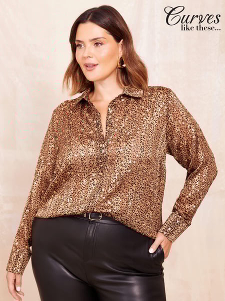 Curves Like These Brown Animal Printed Dip Back Shirt (B82953) | € 39