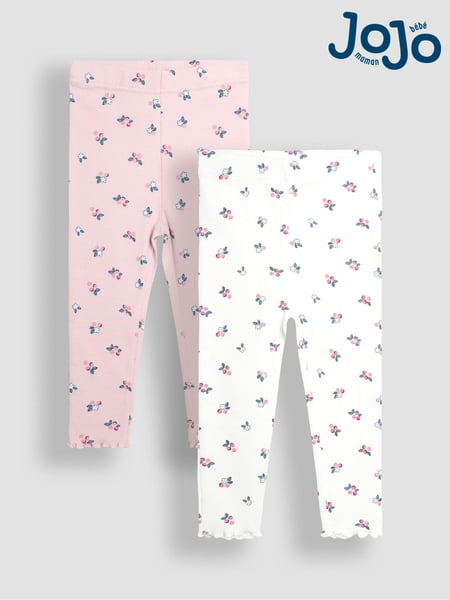JoJo Maman Bébé Pink Berry Rib Frill Leggings 2 Pack (B83140) | € 35