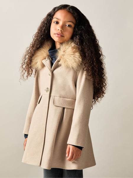 Reiss Oatmeal Nicole 4-9 yrs Faux Fur Collar Wool Blend Coat (B83650) | € 184