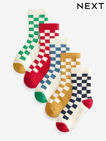 Ecru Bright Checkerboard Cosy Terry Cotton Rich Socks 5 Pack (B83652) | € 11 - € 13