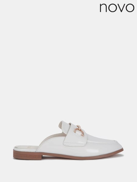 Novo White Chrome Wide Fit Eleanora Backless Loafer Mules (B83729) | € 26