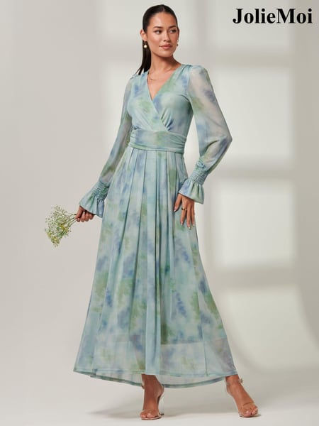 Jolie Moi Tie Dye Blue Greta Long Sleeve Mesh Maxi Dress (B83909) | € 139