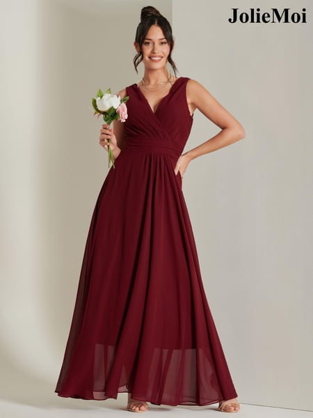 Jolie Moi Red Pleated Bodice Chiffon Maxi Dress (B84005) | € 123