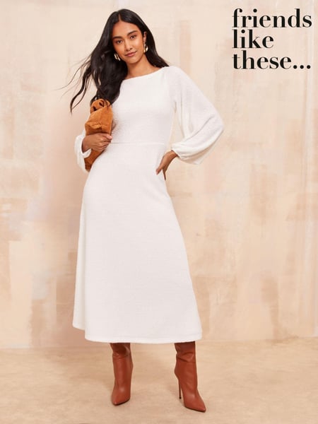 Friends Like These Cream Long Sleeve Fluffy Batwing Midi Dress (B84718) | € 43