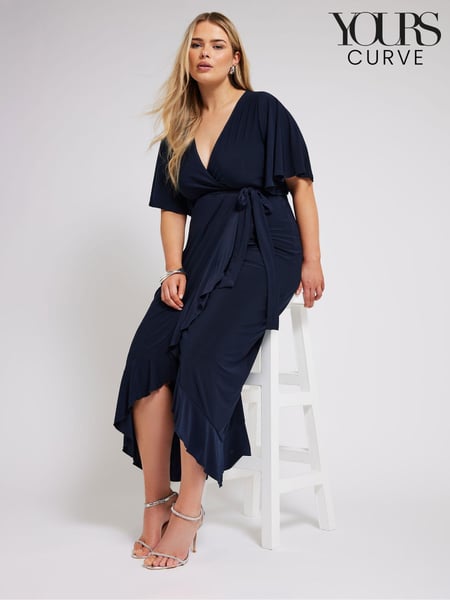 Yours Curve Blue YOURS LONDON  Ruffle Hem Wrap Dress (B84734) | € 78