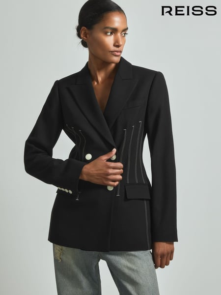 Reiss Black Honor Double Breasted Corset Stitch Blazer (B85408) | € 881