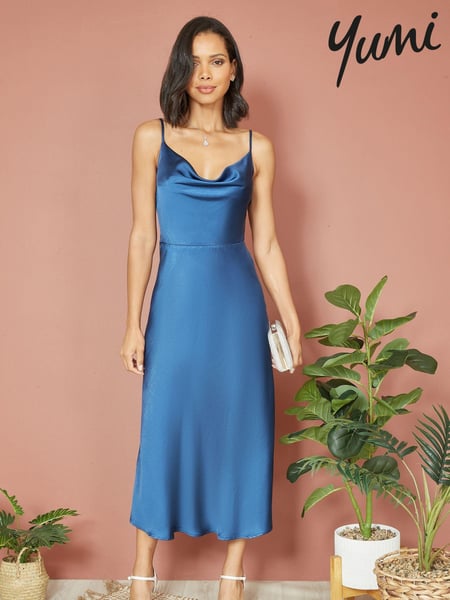Yumi Blue Satin Cowl Neck Midi Dress (B85643) | € 86