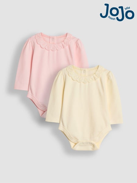 JoJo Maman Bébé Cream Broderie Collar Bodies 2 Pack (B85976) | € 31
