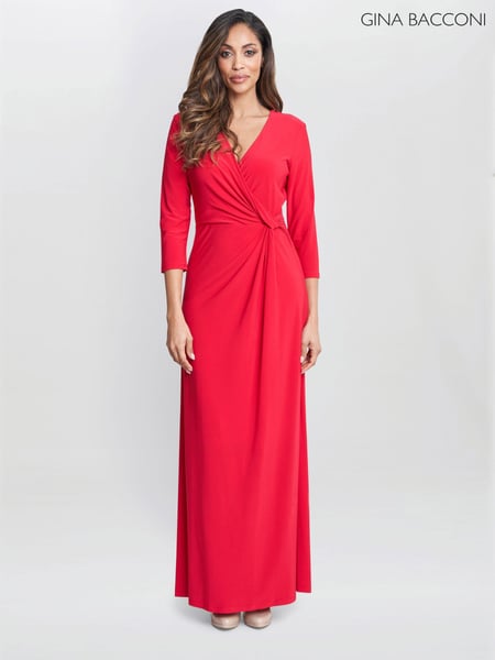 Gina Bacconi Red Celine Jersey Wrap Maxi Dress (B86046) | € 218