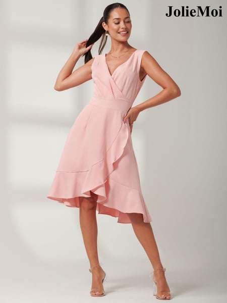 Jolie Moi Pink Wrap Frill Hem Midi Dress (B86390) | € 38