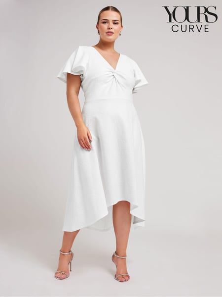 Yours Curve White LONDON Curve Dipped Hemline Jacquard Dress (B86919) | € 78