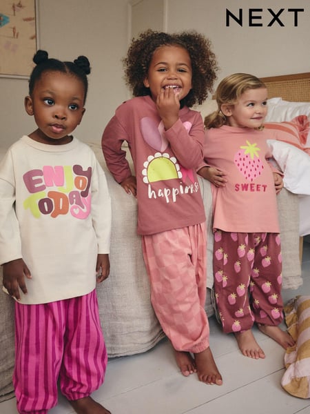 Pink Strawberry/ Checkerboard Printed Pyjamas 3 Pack (9mths-8yrs) (B87019) | € 25 - € 31