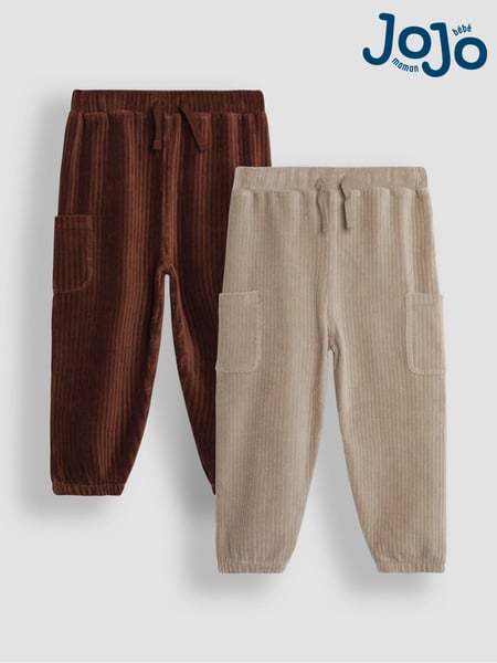 JoJo Maman Bébé Tan & Natural 2-Pack Velour Pocket Joggers (B87405) | € 38