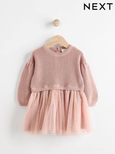 Dusky Pink Twofer Mesh Baby Dress (0mths-2yrs) (B87461) | € 19 - € 21