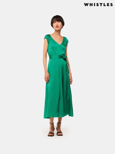 Whistles Green Arie Hammered Satin Midi Dress (B88201) | € 59