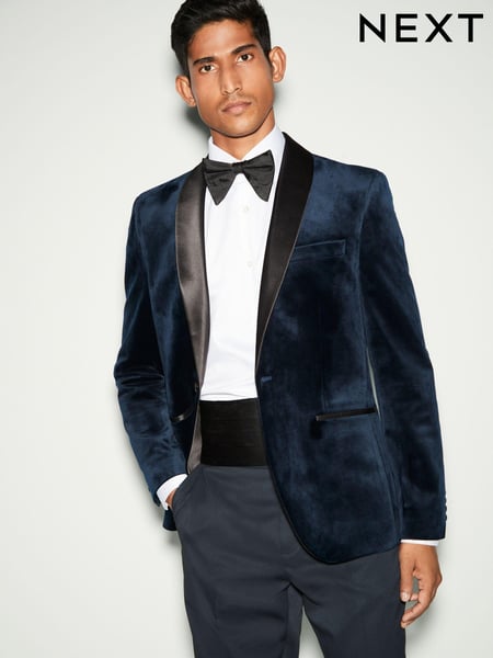 Dark Navy Blue Regular Fit Velvet Blazer (B88349) | € 133