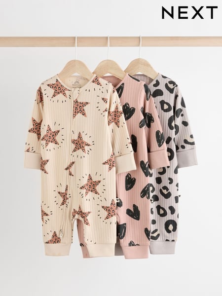 Brown Two Way Zip Baby Footless 100% Cotton Sleepsuits 3 Pack (0mths-3yrs) (B88466) | € 28 - € 31