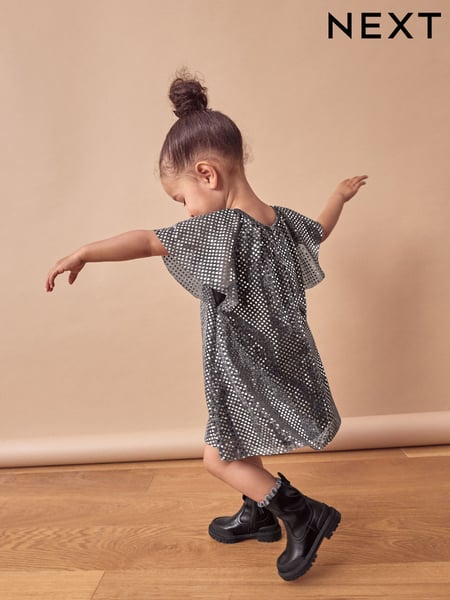 Charcoal Bow Sequin Party Angel Sleeve Dress (3mths-10yrs) (B88494) | € 4 - € 6