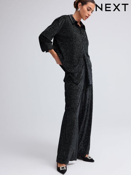 Black Sparkle Pinstripe Jersey Trousers (B89073) | € 12