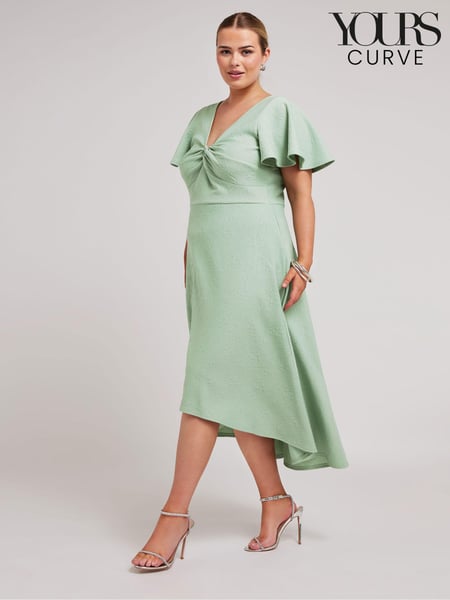 Yours Curve Green LONDON Curve Dipped Hemline Jacquard Dress (B89705) | € 78