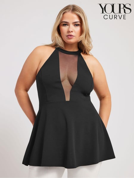 Yours Curve Black Choker Peplum Blouses (B90525) | € 56