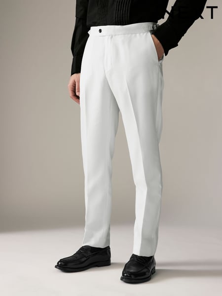 White Slim Fit Adjustable Tape Detail Tuxedo Trousers (B90599) | € 54