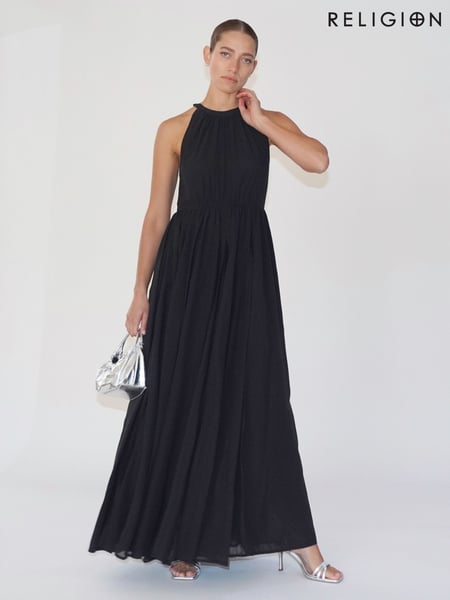 Religion Black Dusk Halter Neck Maxi Dress With Full Skirt (B90925) | € 156