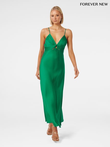 Forever New Green Cassia Satin Cutout Midi Dress (B91488) | € 43