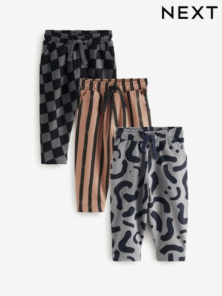 Charcoal Grey And Brown 100% Cotton Patterned Jersey Joggers 3 Pack (3mths-7yrs) (B91747) | € 37 - € 43