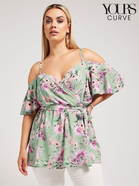 Yours Curve Green YOURS LONDON Curve Navy Blue Floral Print Cold Shoulder Top (B92072) | € 66