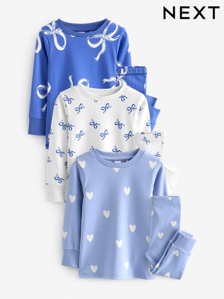 Blue/ Cream Bow Snuggle Pyjamas 3 Pack (9mths-12yrs) (B92236) | € 33 - € 45