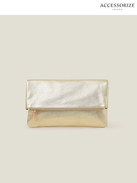 Accessorize Gold Leather Fold Over Clutch (B93210) | € 50