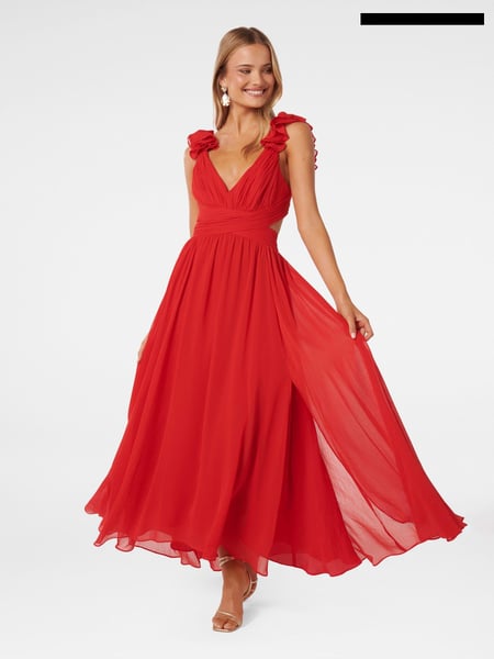 Forever New Red Selena Ruffle Shoulder Maxi Dress (B93854) | € 77