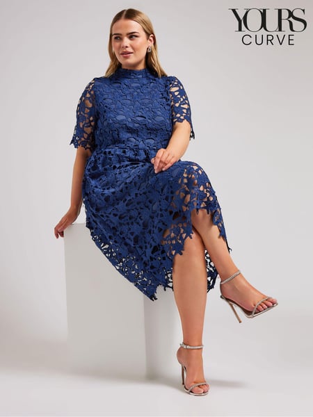 YOURS LONDON Curve Blue Crochet Lace Midi Dress (B93994) | € 101