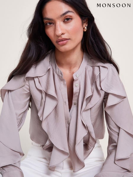 Monsoon Purple Lola Satin Ruffle Blouse (B94566) | € 43